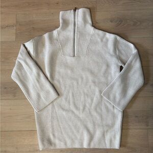 Women’s Cream Zip-Neck Ribbed Sweater